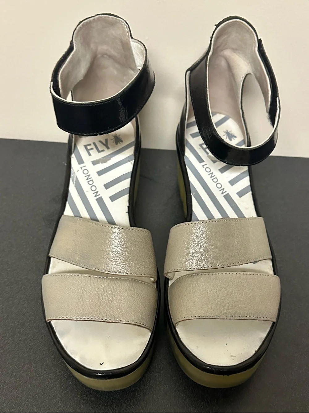 Fly London Bono Silver Leather Wedge Sandals Women’s 42 / US 11 Strappy Shoes